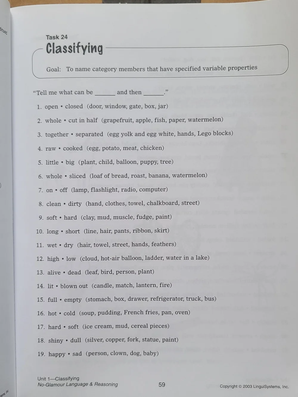 Speech Therapy: No-Glamour Language & Reasoning Workbook